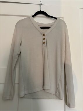 LOFT Long Sleeve Henley Top in Light Beige